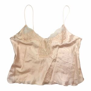 Vintage Amelia’s Champagne Lace Trim Satin Camisole Slip Lingerie Cami Top